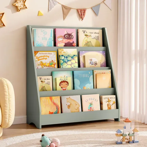 Vista 18 de Tatub Estantería de madera para niños de 4 niveles, color gris