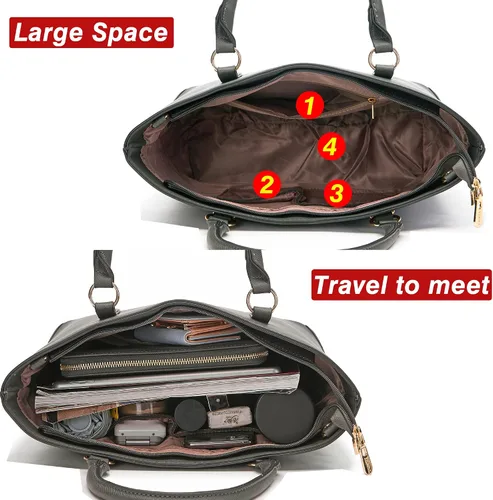 Vista 3 de YZAOLL Monederos para mujer de gran capacidad de cuero duro artificial, bolsos de hombro con doble asa