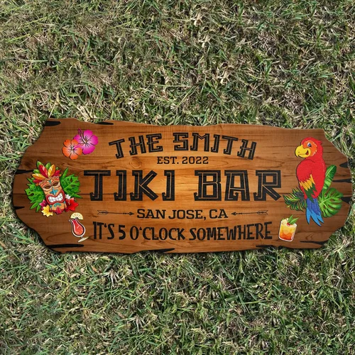 Vista 8 de Artsy Woodsy Letrero de madera personalizado con estampado de barra Tiki (no tallado ni neón), decoración de verano, cartel de piscina, patio