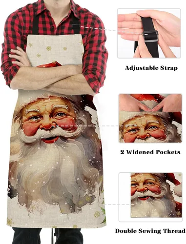 Vista 3 de Christmas Bib Aprons with Pockets Waterproof, Adjustable Apron for Men Women Xmas Santa Berry Botanical Winter Snowflake