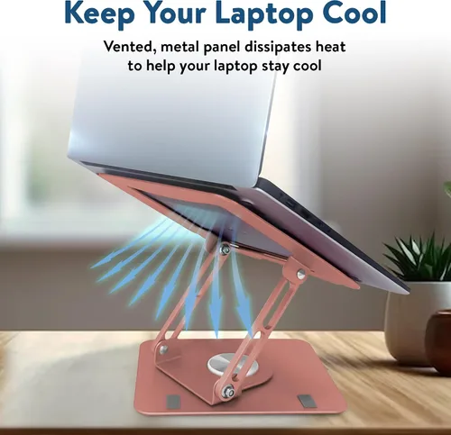 Vista 5 de Soporte giratorio para laptop para escritorio, soporte ajustable para laptop para escritorio con rotación de 360°, elevar, inclinar, rotar, enfriar