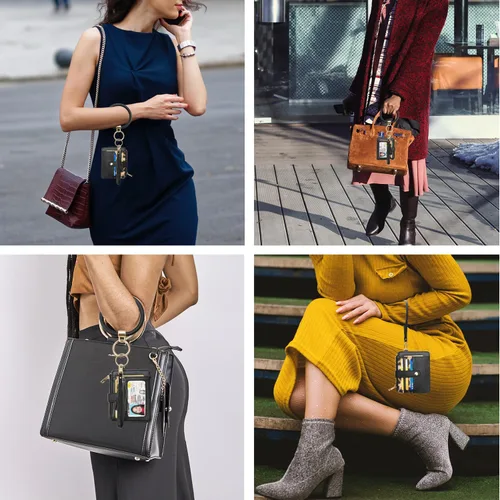 Vista 5 de COOLANS - Cartera con pulsera, llavero y borla para mujer, tarjetero de bolsillo para tarjetas de crédito, bolso pulsera