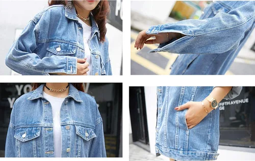 Vista 6 de Omoone Chaqueta vaquera de gran tamaño media larga para mujer