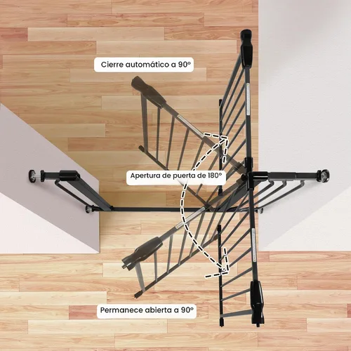 Vista 4 de ELEVON Puerta de bebé para puertas de escaleras, puerta de seguridad para mascotas con funciones de cierre automático/mantenimiento, se adapta a