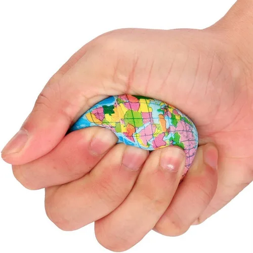 Vista 5 de Mini bola de estrés para niños y adultos, globo de mapa mundial, bola de estrés, juguete sensorial para aliviar el estrés y la ansiedad, juguete