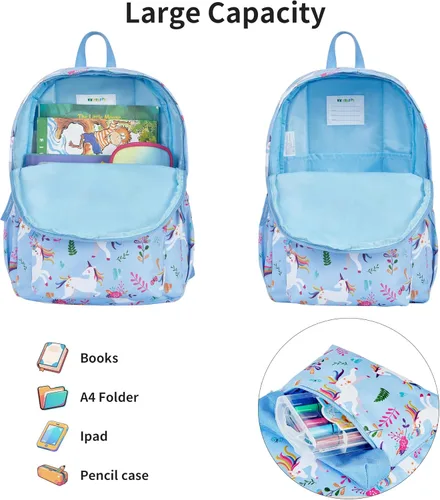 Vista 7 de KK CRAFTS Mochila preescolar para jardín de infantes y niños pequeños, mochilas escolares para niños y niñas con correa para el pecho, Azul