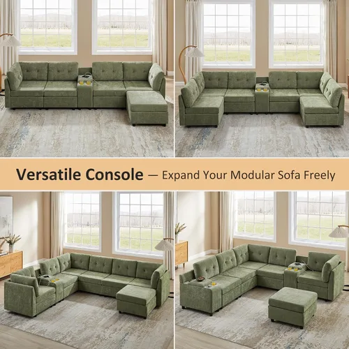 Vista 6 de VANOMi Sofá modular modular para sala de estar, sofás y sofás de felpilla de 4 plazas con 2 otomanas de 118 pulgadas para sala de estar, dormitorio