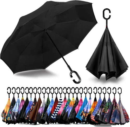 Vista 104 de SIEPASA Paraguas invertido invertido de 49/56 pulgadas, doble toldo extra grande, ventilado, resistente al viento, impermeable, paraguas de golf