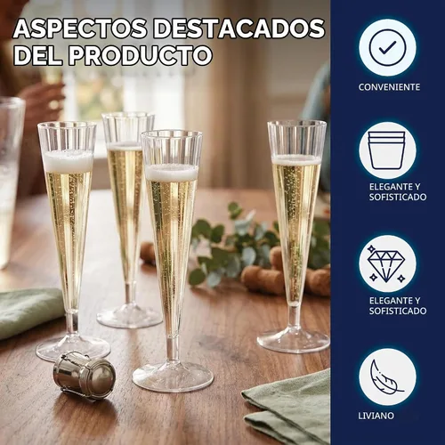 Vista 4 de Party Essentials Copas de champán desechables de plástico duro de 2 piezas, 5 onzas, 10 unidades, Deluxe/Elegance Clear