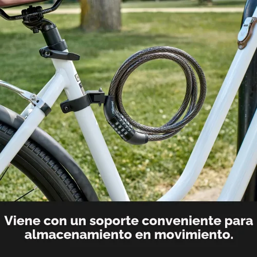Vista 5 de Master Lock - Bloqueo negro para bicicleta, bloqueo de cable de metal tiene un revestimiento de vinilo resistente a la intemperie para mayor