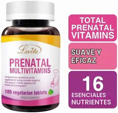 Vista 2 de LOVITA Vitaminas prenatales, hierro 27 mg, 180 tabletas vegetarianas
