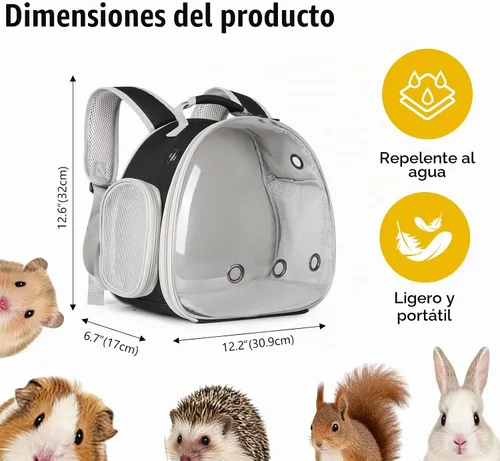 Vista 2 de Mochila de conejillo de indias, burbuja de cápsula espacial con ventana para animales pequeños, mochila para conejillo de indias, pájaro, conejito