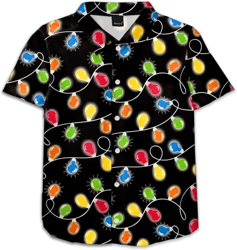 Vista 10 de Remimi Camisa unisex de Halloween para niños, camisetas hawaianas de manga corta con botones feos de 5 a 14 años Christmas Gift