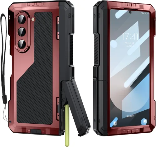 Vista 8 de Funda para Samsung Galaxy Z Fold 6 con soporte delgado para bolígrafo S (2023), parachoques de metal de alta resistencia a prueba de golpes, Negro