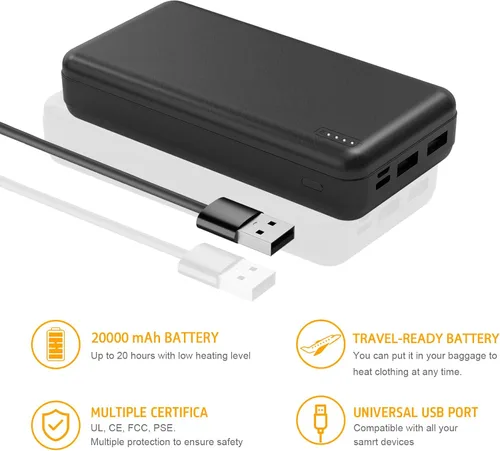 Vista 6 de Whsahans Batería de 5V 2A 20000mah para Chaleco Calefactable Chaqueta Calefactable Power Bank Batería Recargable para Chalecos Calefactables