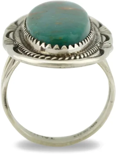 Vista 3 de Anillo Navajo 0.925 plata azul suroeste turquesa artista Talhat C.80's, Plata de ley, turquesa