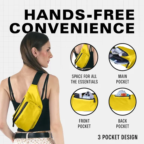 Vista 6 de Riñonera para hombres y mujeres Riñonera Riñonera ligera para viajes, deportes, senderismo, Amarillo, talla única