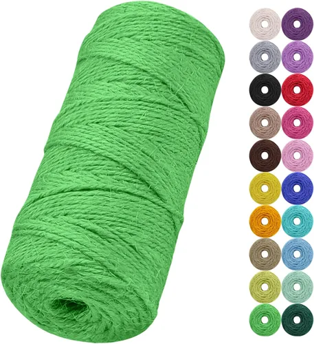 Vista 10 de Cuerda de yute natural de 0.079 pulgadas y 328 pies para manualidades, cuerda de yute de colores de 3 capas para envoltura de regalos, jardinería