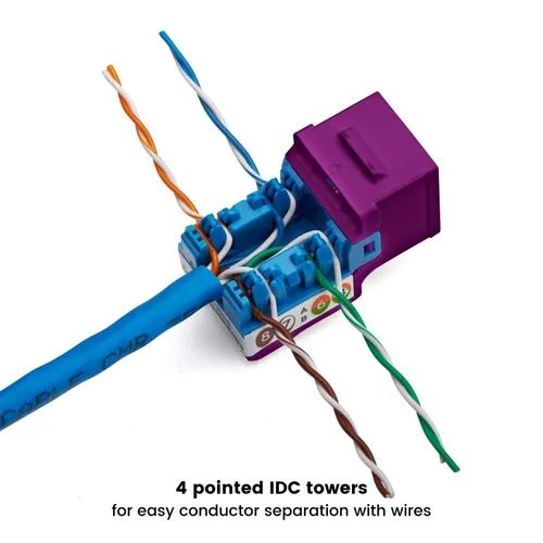 Vista 4 de TRUE CABLE Conector Keystone Cat5e, sin blindaje (UTP), perforado de 90 grados, PoE++ (4PPoE) 100W, certificación UL, verificado ETL, certificado