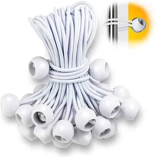Vista 6 de Cuerdas elásticas de bolas de 6 pulgadas con bolas, 100 unidades de cuerdas resistentes para toldo, lona para amarrar, campamento, refugio, carga