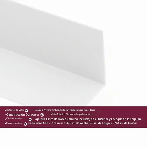 Vista 5 de Prime-Line MP10069 - Protector de esquina de vinilo, blanco, 2-3/8 x 48 pulgadas, protectores de esquina de vinilo duraderos, fácil de instalar