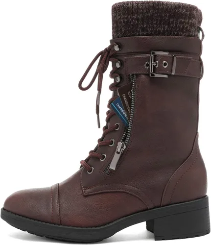 Vista 2 de DREAM PAIRS Botas militares de invierno con cordones a media pantorrilla para mujer