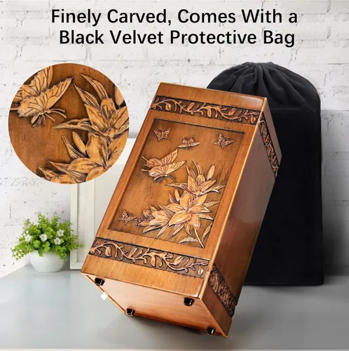Vista 4 de Urnas de madera hechas a mano para cenizas humanas, adultos, machos y mujeres, 250 libras, grabadas con mariposa, caja de urna de cremación