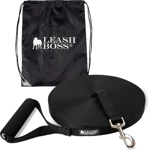 Vista 14 de Leashboss entrenador largo, correa de nailon de entrenamiento para perros, 1 pulgada con correa de almacenamiento., Negro