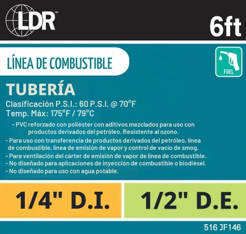 Vista 2 de LDR 516 F146 ¼ pulgadas ID línea de combustible para motores pequeños de 6 pies de longitud