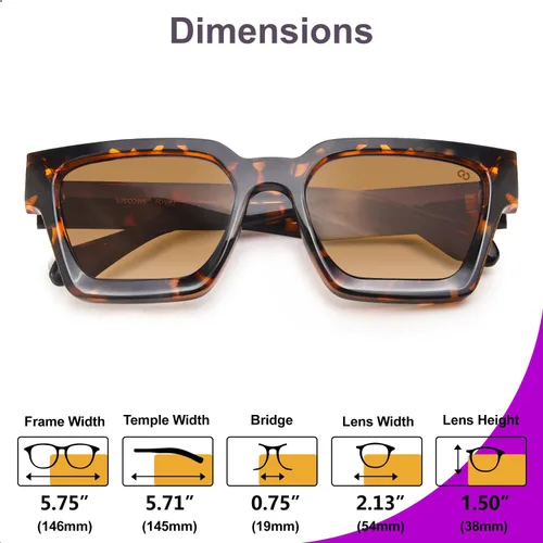 Vista 9 de VISOONE Moda 100% UV400 Protección Rectángulo TR90 Y2K Gafas de sol Accesorios para Mujeres Hombres RIVER, Tortuga de cocomarrón claro