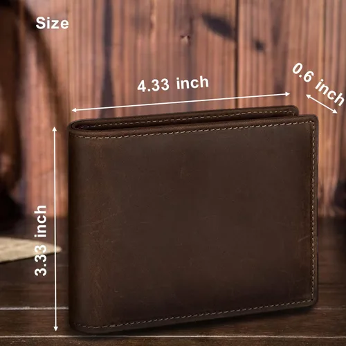 Vista 3 de HRS Cartera de cuero genuino para hombre, Marrón, 12 ranuras para tarjetas