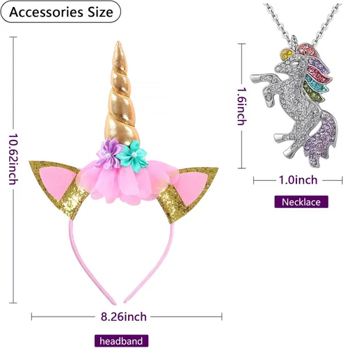 Vista 6 de Mooedcoe Unicorn Costume for Little Girls Dress Up, Handmade Sequin Rainbow Unicorn Tutu Birthday Outfit Gifts Party Decor