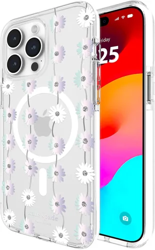 Vista 17 de Kate Spade New York Funda para iPhone 15 Pro Max, compatible con la funda MagSafe para teléfono, purpurina gruesa iridiscente