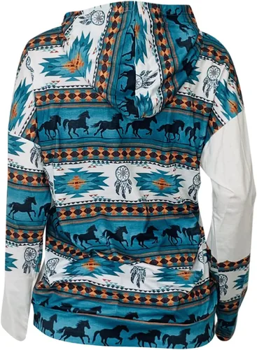Vista 5 de Ceboyel Women Western Aztec Hoodies Drawstring Sweatshirt Pullover Ethnic Vintage Graphic Shirts Tops Causal Fall Clothes