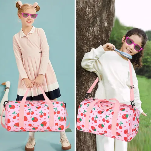 Vista 2 de BTOOP Bolsa de lona para niñas, niños, gimnasio, deportes, mujer, bolsa de viaje para entrenamiento, fin de semana, con compartimento para zapatos