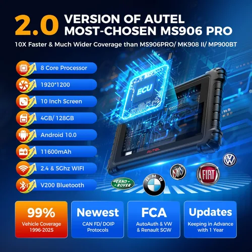 Vista 8 de Autel Scanner MaxiSYS MS906 MAX, ECU Coding 40+ Service Top Bidireccional 2026 10'' MS906MAX V2.0 of MS906 PRO MS908S MK908 II, Lite of Elite 2