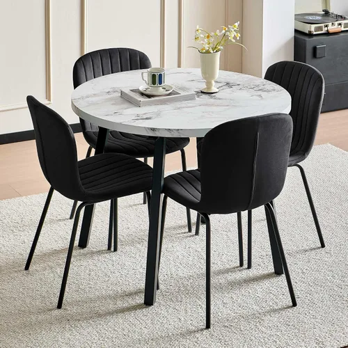 Vista 3 de Juego de 4 sillas de comedor de terciopelo, sillas de cocina modernas con patas de metal para sala, dormitorio, comedor, sillas negras para comedor