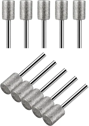 Vista 7 de Juego de tallado de piedra, HOMEIDOL 10 piezas de brocas de diamante recubiertas de 8 mm con cabeza cilíndrica montada en puntos, juego de rebabas