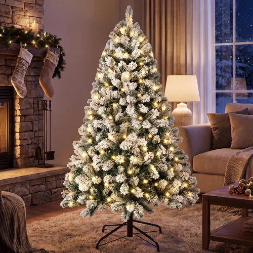 Vista 29 de Árbol de Navidad flocado de nieve preiluminado de 4.5 pies con Flocado-multi