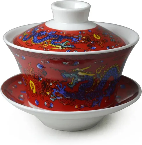 Vista 2 de Gaiwan - Juego de tazas de té chinas de dargon sancai de 7 onzas para té Gongfu (rojo)