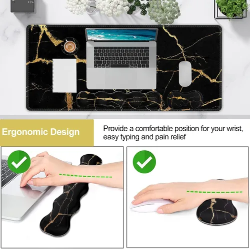 Vista 6 de Juego de almohadillas iLeadon, gran alfombrilla de mouse para juegos + reposamuñecas para teclado + alfombrilla de mouse con soporte de muñeca +