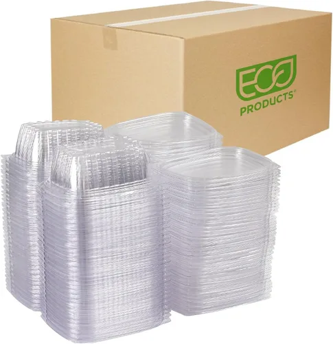 Vista 19 de ECO PRODUCTS Contenedores de delicatessen compostables de 8oz transparentes rectangulares con tapas, paquete de 100, para preparación de comidas