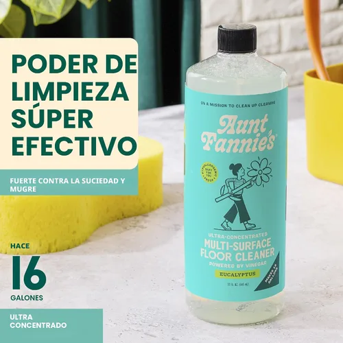 Vista 2 de Aunt Fannie's Limpiador de pisos ultra concentrado con vinagre, solución multisuperficie para trapear, hace 16 galones, aroma a eucalipto, 32 onzas