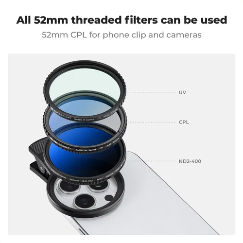 Vista 7 de K&F CONCEPT Kit de filtro de lente de cámara de teléfono CPL con clip de 2.047 in, filtro polarizador circular compatible con iPhone 17 16 15 14 13