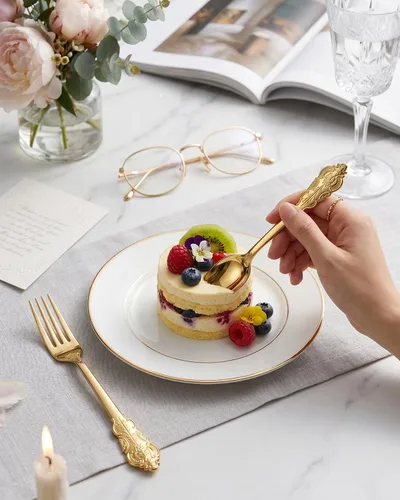 Vista 4 de BUCLA 200 Piezas Cubiertos de Plástico Dorado – Tenedores y Cucharas de Plástico Dorado Estilo Barroco – 100 Tenedores y 100 Cucharas para Bodas Oro