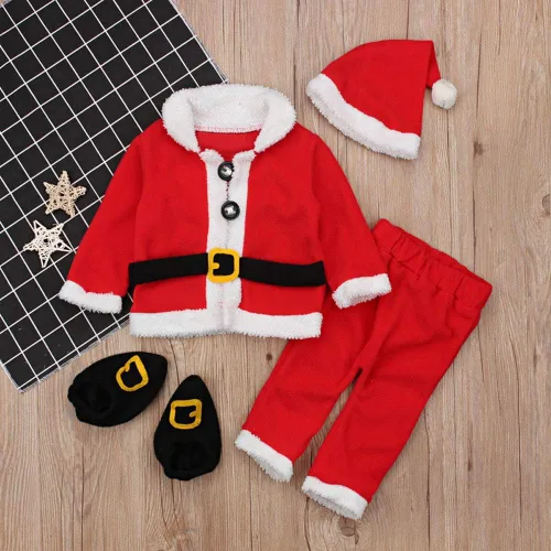 Vista 3 de ggudd Conjunto de 4 piezas de ropa de Papá Noel para bebés y niños