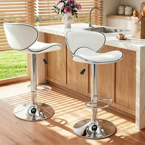 Vista 12 de Vogue Furniture Direct Taburetes de Bar Ajustables de Cuero PU, Taburetes Modernos Giratorios de Elevación Neumática con Respaldo, Sillas de Altura