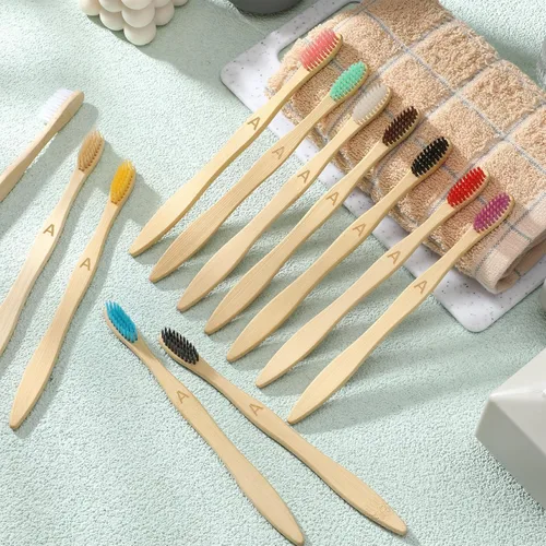 Vista 7 de Sieral 60 cepillos de dientes de bambú a granel cerdas suaves envueltos individualmente, cepillo de dientes de madera natural para personas sin