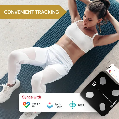 Vista 3 de INEVIFIT Báscula inteligente de grasa corporal, analizador digital Bluetooth de composición corporal de baño altamente preciso, mide peso, grasa