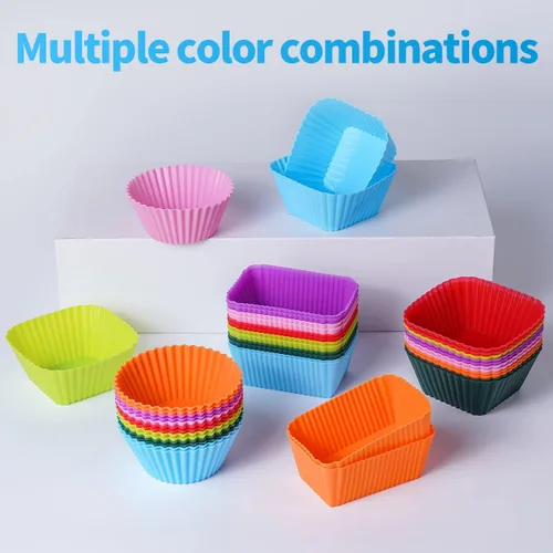 Vista 5 de Divisores de silicona Bento para lonchera, 3 formas de redondo, cuadrado y rectangular estándar, forros de silicona reutilizables para magdalenas